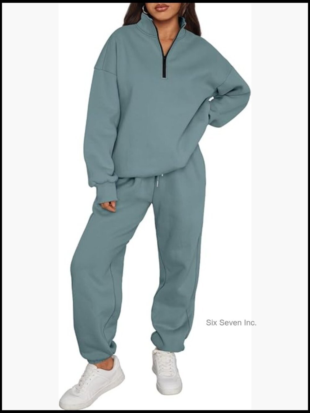 Half Zip Sweatshirt & Baggy Sweatpants Set, Cotton-Polyester Lounge Wear
